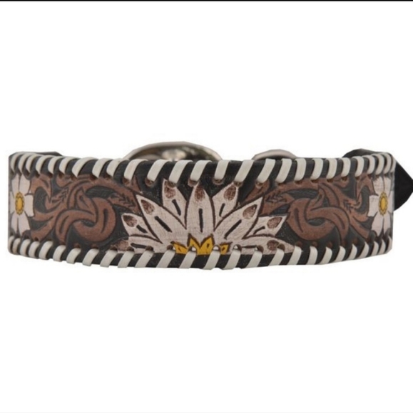 Genuine Leather handtooled floral dog collar